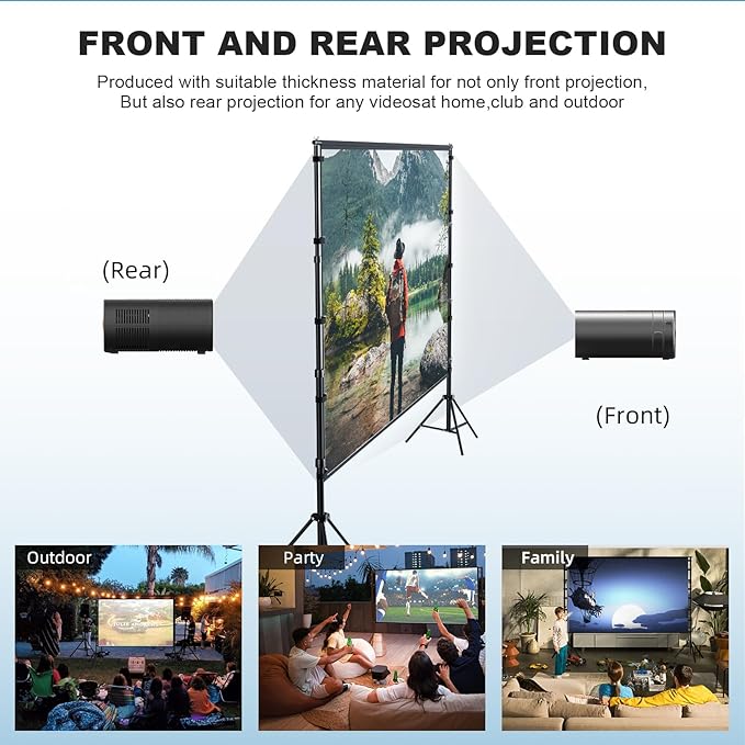 180 inch Projector Screen with Stand,HUANYINGBJB Outside Projection Screen, Portable 16:9 4K HD Rear Front Movie Screen with Carry Bag for Theater Backyard Movie Night,Cinema School, Churches,Parties
