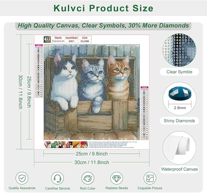 Kulvci Cat Diamond Painting Kits for Adults, Diamond Art Kits for Beginners, 5D DIY Full Drill Gem Craft for Home Decor Gift 12x12inch