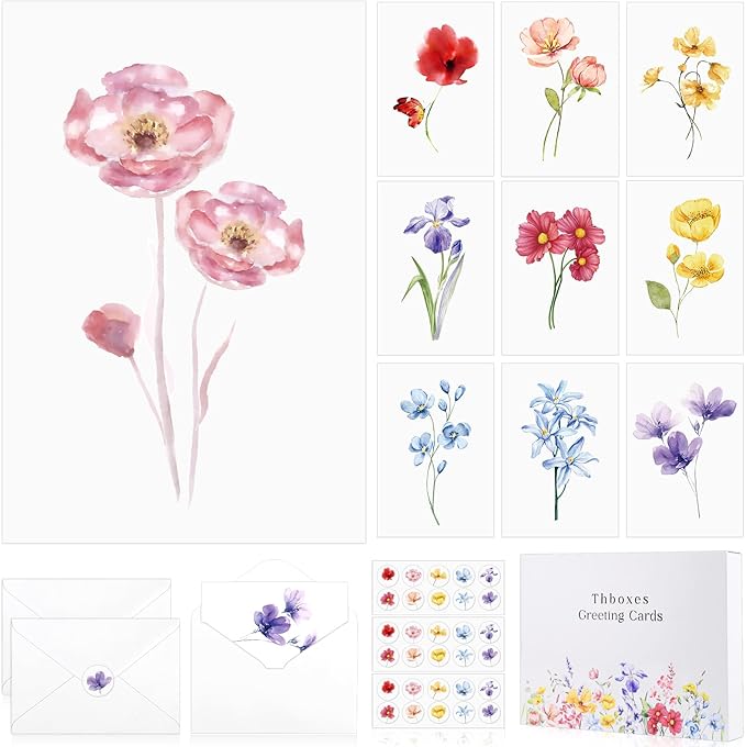Blank Cards and Envelopes, 40 Pack Blank Cards 4x6 Inches (10 Floral Designs), Elegant Blank Greeting Card, Blank Note Cards with Sealing Stickers for Birthdays, Weddings, Most Other Occasions