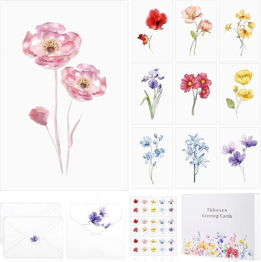 Blank Cards and Envelopes, 40 Pack Blank Cards 4x6 Inches (10 Floral Designs), Elegant Blank Greeting Card, Blank Note Cards with Sealing Stickers for Birthdays, Weddings, Most Other Occasions