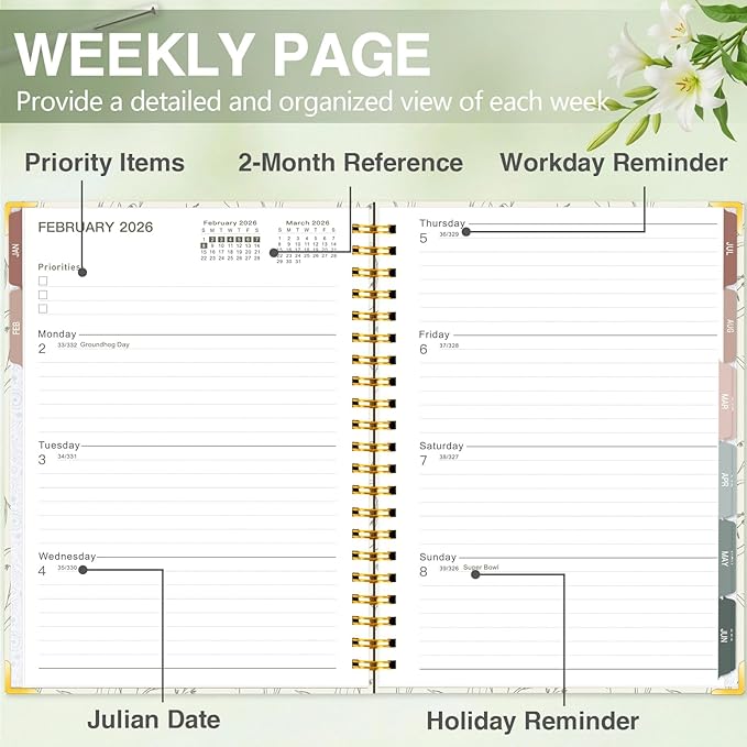 GuassLee Large 2026 Planner, Weekly and Monthly Planner from January 2026-December 2026, 8.5"x 11" Aesthetic Beige Agenda Book with Back Pocket, Stickers, Coated Tabs, A4 Size