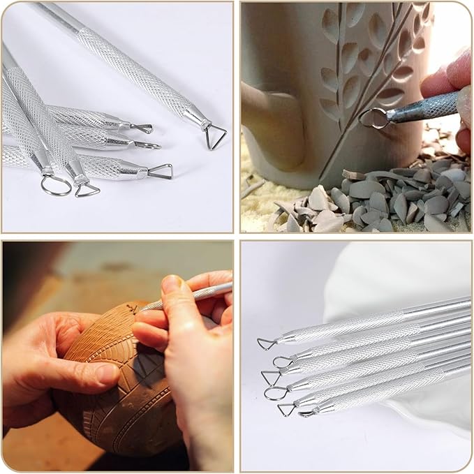 14pcs Pottery Trimming Tools Set, Clay Carving Tools with Aluminum Wood Stainless Steel for Carving Modeling Sculpting