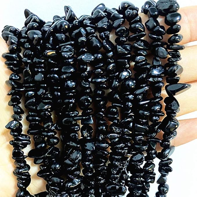 Gemstone Chips Natural Black Tourmaline 3-5mm Healing Crystals Waist Bracelets Necklace Kit Irregular Stone DIY Crafts Design Jewelry Making Approxi 32 inch