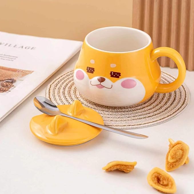 Cute Dog Couple Cup, Ceramic Coffee Mug with a Lid, Perfect as a Gift for Your Family and Friends (Cup B)