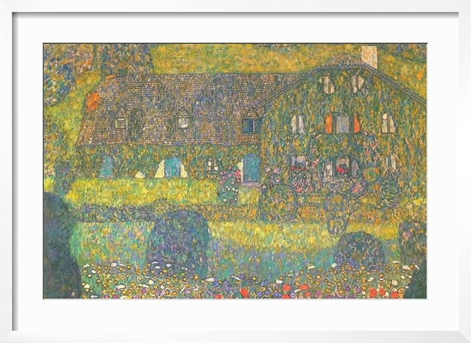 ART.COM Wall Art Print House in Attersee on White Frame by Gustav Klimt, 29" x 21"