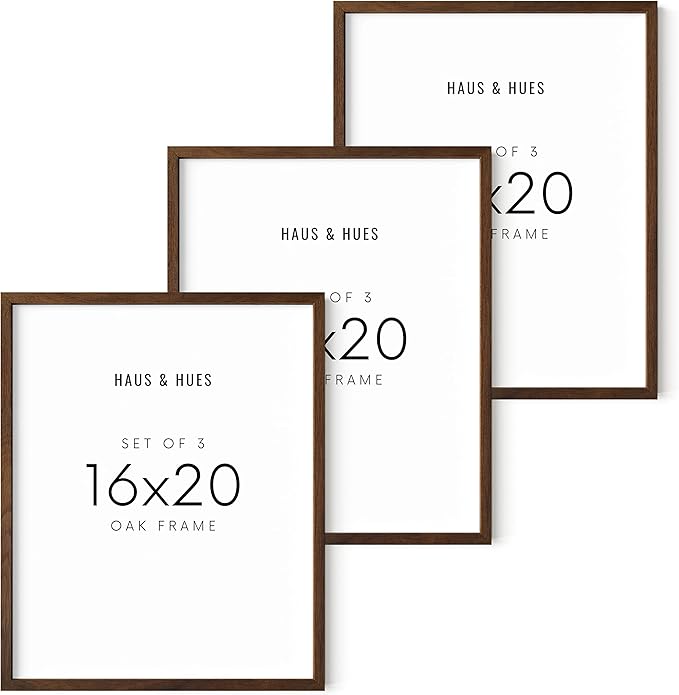 HAUS AND HUES 16x20 Walnut Oak Frame Set of 3 - Wooden Poster Holders, Rustic Gallery Wall Display