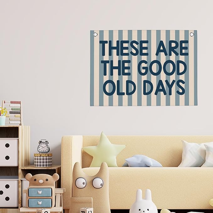 Retro Blue Blue Stripes These Are The Good Old Days Banner Vintage Banner Wall Decor Wall Hanging Boys Girl Play Bedroom Dorm Room Decor 22x28 Inch