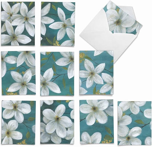 The Best Card Company - 10 Assorted Flower Cards Blank for Women (4 x 5.12 Inch) - All Occasion Floral Greetings Boxed - All that Jasmine M6020
