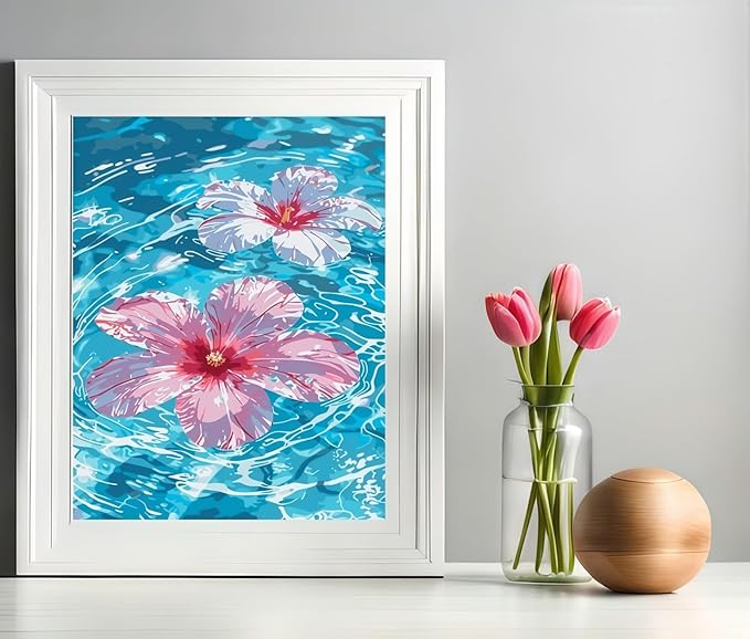 CSZPPQAF Paint by Numbers Kit for Adults Beginner, Sea Landscape Flower Paint by Number Kits on Canvas, DIY Easy Acrylic Watercolor Oil Painting by Numbers for Home Wall Decor 16X20inch