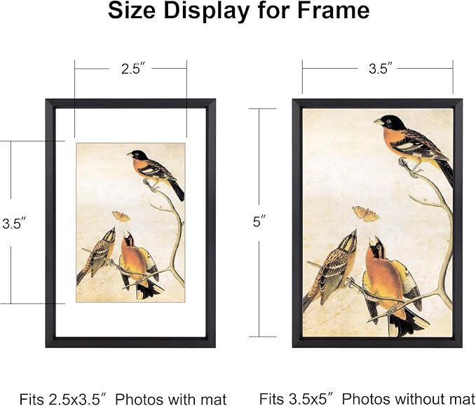 3.5x5 Picture Frame Set of 3, Black Metal Photo Frames with HD Glass, Fits 2.5x3.5 with Mat or 3.5x5 without Mat, Wall Hanging and Table Display