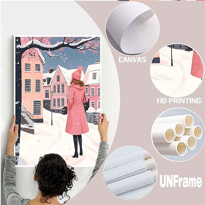 Canvas Wall Art serene winter scene in a quaint village art print Christmas snow cosy winter's day 16x24in-UnFramed