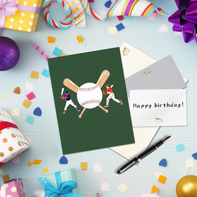 GREETING ART Musical Baseball Birthday Card, Birthday Card With Music and Lights, Baseball Pop Up Card, Happy Birthday Card for Son, Men, Dad, Hsuband, Baseball Lovers