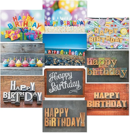 Current Playful Type Birthday Greeting Cards Value Pack - Set of 20, 10 Unique Designs, Large 5 x 7 Inch Cards, Sentiments Inside, Envelopes Included