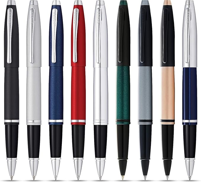 Cross Calais Refillable Rollerball Pen Presented in a Luxury Gift Box - Medium Point, Black Ink, Chrome & Blue