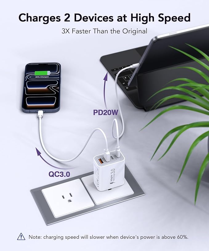40W USB C Charger Block, 2-Pack 4-Port Type C Fast Charging Brick Dual PD&QC Wall Plug Adapter Compatible for iPhone13/14/15/16/17 Pro/Pro Max/iPad, Airpods, iwatch, Samsung Galaxy