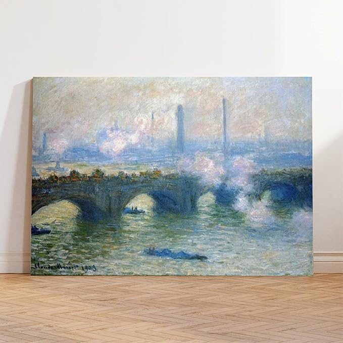 CFIOZYOS 40+ Monet Famous Print Posters Waterloo Bridge, London by Claude Monet Impressionism Poster for Teen Boys Room Wall Art Canvas Painting Print Frame 24×36inch(60×90cm)