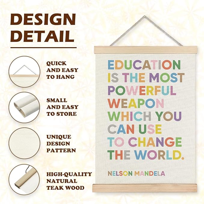 LUVADIAN Inspirational Wall Decor for Classroom, Classroom Wall Decor, Education Quote Wall Art for Classroom School Decor, Education is the Most Powerful Weapon Poster Hanger Frame, 12x16 Inches