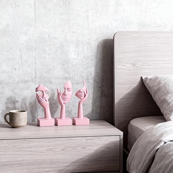 oliruim 3 Pcs Thinker Large Statue Set - Pink Art Abstract Home Accent Figurines for Living Room, Bedroom, Shelves, Office Desktop, Coffee Table Decor, Gift for Women (3 Pcs Pink, 9")