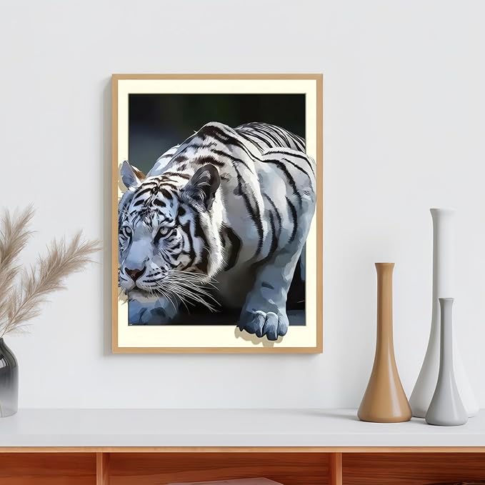 White Tiger 5D DIY Diamond Painting Kits for Adults, Diamond Art Kits for Beginners, Full Drill Dot Painting Gem Art Kits for Home Wall Decor11.8 x15.7 Inch