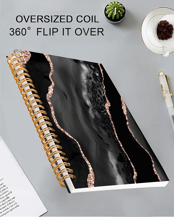 iampanda Spiral Journal Notebook,Strong Twin-Wire Binding with Premium Paper for Girl Women,Cool Luxury Design 60 Sheets A5 College Ruled Notebook/Journal,Perfect for School Office Home Gifts,Black