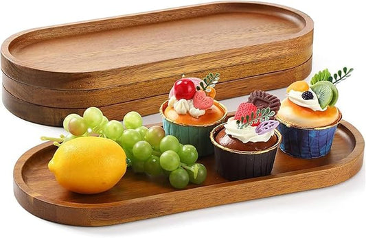 13.8 x 5.8 Inch Large Wood Serving Trays Charcuterie Boards Oval Wooden Plates Wood Serving Platter Cheese Dinner Plates Bulk for Dessert Snack Bread Fruit Appetizer Dishes (13.8" x 5.5"_4 Pack)