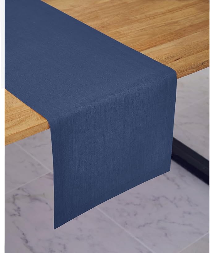 Solino Home Linen Table Runner 60 Inches - 100% Pure Linen Vintage Blue Table Runner 14 x 60 Inch Ideal for Dresser and Coffee Tables - Diana Medium Weight, Winter, Spring