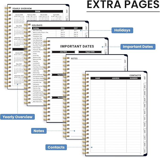 2026 Planner, Weekly and Monthly Calendar Planner for Women, Jan 2026 - Dec 2026, Hardcover Planning Agenda book with Tabs, Spiral Bound, Inner Pocket, Perfect for School Office Supplies, 6.3" x 8.5" - Moonlight Butterflies