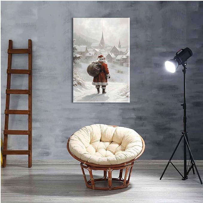 Canvas Wall Art Vintage Santa Claus Wall Art Farmhouse Christmas Print Festive Holiday Home Decor Santa Claus Painting 12x18in-UnFramed