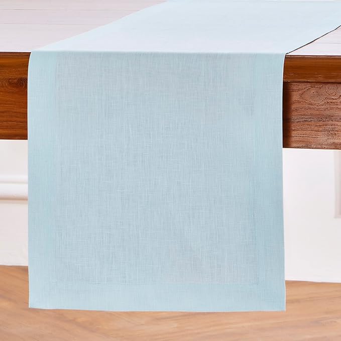 Solino Home Linen Ice Water Table Runner 144 Inches Long - 100% Pure Linen Extra Long Table Runner 14 x 144 Inch for Spring, Easter - Fete
