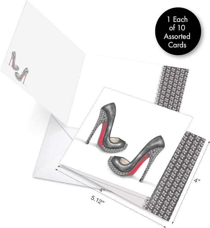 The Best Card Company - 10 Blank Note Cards for Women (4 x 5.12 Inch) - Assorted Fashion Greeting Cards for All Occasions - Gotta Lotta Sole MQ5042OCB-B1x10
