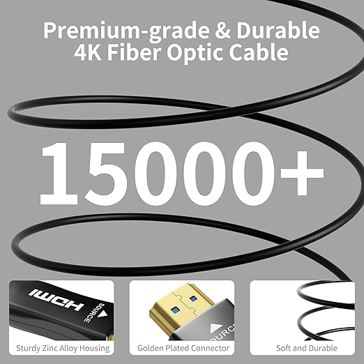 4K Fiber Optic HDMI Cable 6ft, High Speed HDMI 2.0 Cable, 18Gbps, Supports HDR, ARC, Directional Fiber HDMI Cord, Compatible with PS5/Blu-ray/TV Box/HDTV/Projector