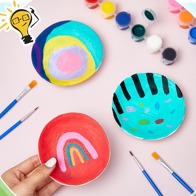 Kolldenn 8 Sets Jewelry Dish Making Kit DIY Paint Your Own Ceramic Arts and Crafts Kit Make Your Own Jewelry Bowls Gifts for Birthday Gift Ideas (Round Plate)