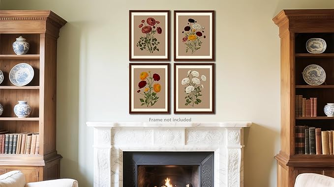 Ranunculus Flowers Prints,Vintage Floral Painting Botanical Canvas Wall Art Poster for Home Office School, Antique Botany Garden Nature Plant Flowers Artwork ,Set of 4 ( 8 x 10 in) Unframed