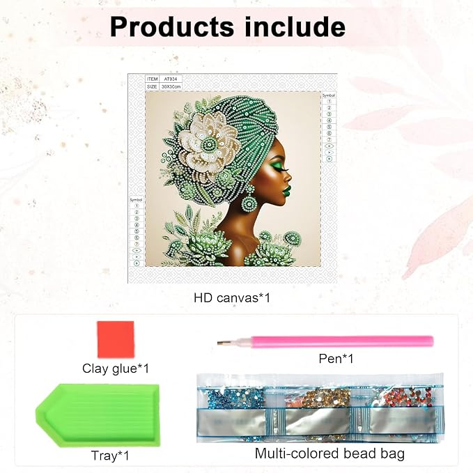 Tontut Diamond Art Painting Kit, Green Hijab Flower Lady 5D DIY Special Shape Mosaic Crafts for Beginners and Adults, can be Gifted to Family and Friends, Great for Decorating Home and Office Walls