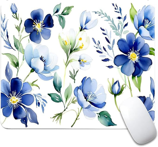 Square Mouse Pad White Blue Flowers 3, Personalized Premium-Textured Custom Mouse Mat Design, Washable Mousepad Cloth, Non-Slip Rubber Base Computer Mouse Pads for Wireless Mouse