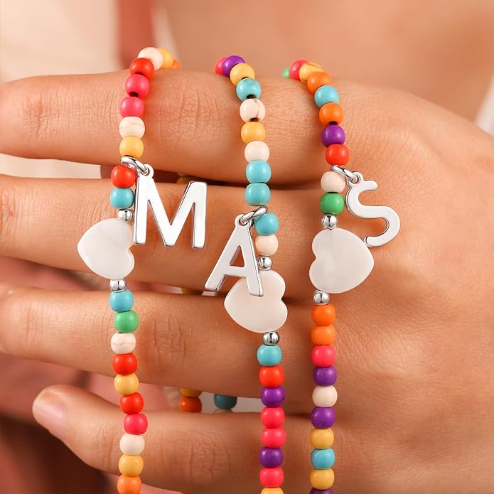 Ursteel Christmas Gifts for Teen Girls Women - Trendy Beaded Choker Necklace for Women Teenage Girls, Personalized Letter Initial Necklaces Christmas Gifts for Grandkids