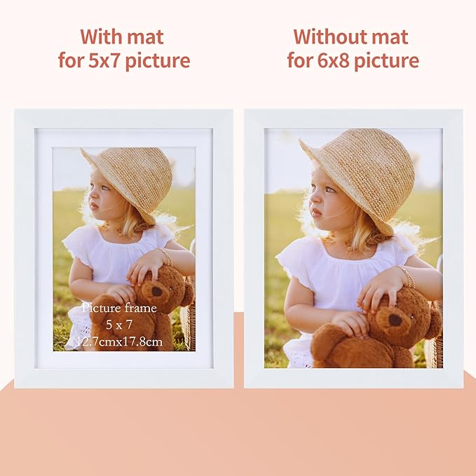 Lyeasw White 5x7 Picture Frame Set of 15, Display Pictures 5x7 with Mat or 6x8 without Mat, Multi Photo Frames for Wall Mounting or Tabletop Display