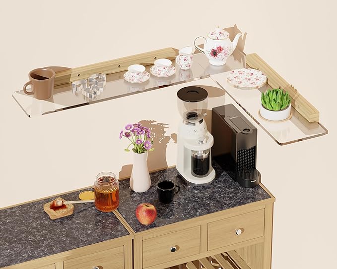Acrylic Floating Shelves with Solid Wood Base, Wall Mounted Shelf for Plants, Perfume, Nail Polish, Bathroom, Bedroom & Living Room Décor