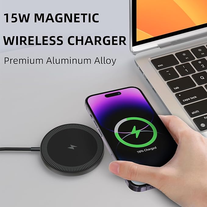 for MagSafe Charger 2 Pack 15W Magnetic Wireless Charging Pad for iPhone 17 16 15 14 13 12 Air Pro Max Plus mini/AirPods 2 3 Pro, Slim Portable Strong Magnet Quick Charger, USB-C/A Ports, Black