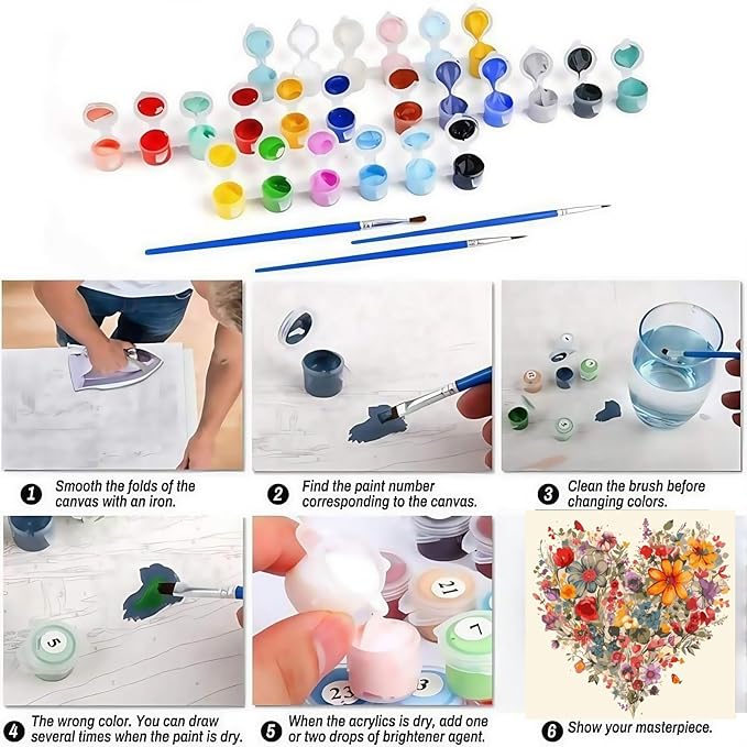 BYGFHLYW Wildflower Paint by Numbers Kit for Adults Beginners, Heart Flower Easy Adult Paint by Number Kits On Canvas, DIY Acrylic Oil Painting Kits for Home Wall Decor 16x16Inch
