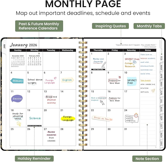 2026 Planner, Monthly and Weekly Calendar Planner for Women, Jan 2026 - Dec 2026, Hardcover Pretty 2026 Agenda Planner Book with Tabs, Spiral Bound, Perfect for School Office Home Supplies, 6.3" x 8.5" - Forest Botanica