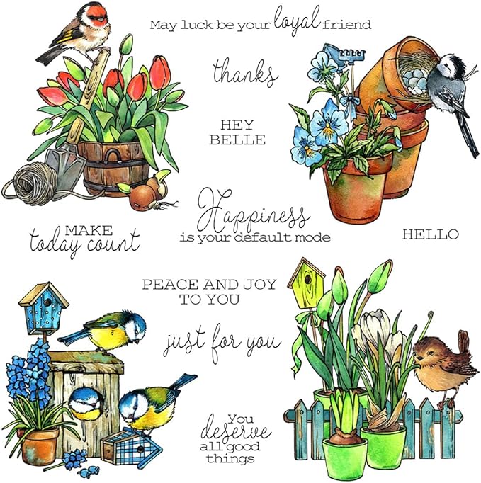 Flowers Birds Fence Stamps and Cutting Dies for Card Making DIY Transparent Silicone Clear Stamp and Metal Die Cuts Sets for Scrapbooking Paper Greeting Cards Decor Seals Craft Supplies