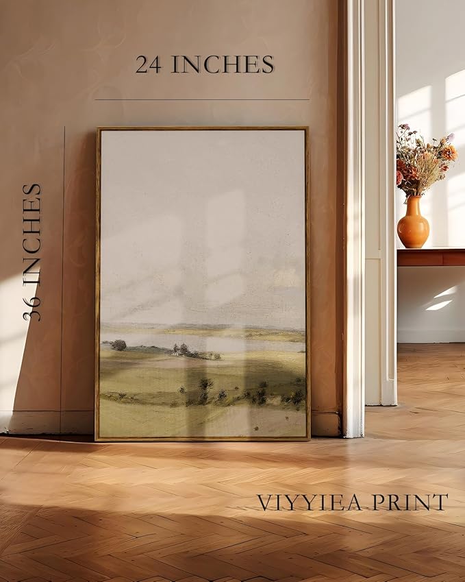 VIYYIEA Vintage Nature Large Framed Wall Art, View of Hilly Paintings Art Decor Aesthetic, Canvas Print Artwork, Hilly Landscape Wall Pictures for Bedroom Bathroom Office, 24X36 Inch