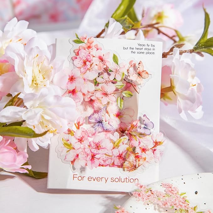 180Pcs Floral Scrapbook Stickers for Junk Journal, Nature Flower Clear PET Stickers for Scrapbooking, Planner, Journaling Supplies, Bullet Journal, Crafting (Pink Garden)
