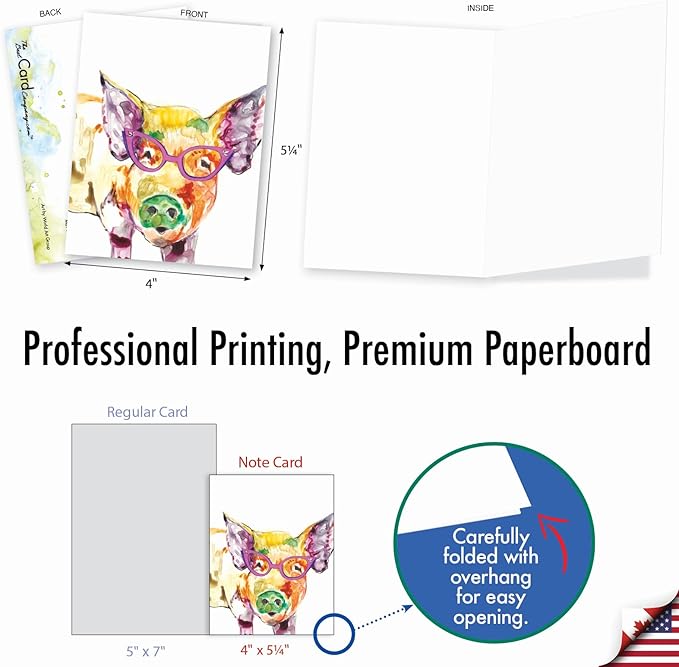 The Best Card Company Assorted Watercolor Blank Greeting Card Box Set - Incl. 20 Notecards + Envelopes, 10 Unique Designs for Thank You, Invitations, More - Rainbow Splash Animals AM6137OCB-B2x10