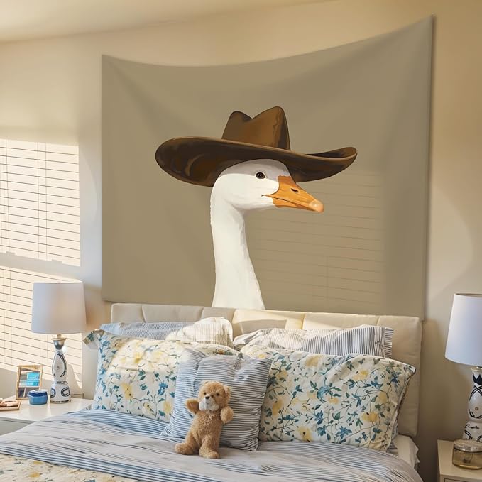 STHTTSW Vintage Western Goose Tapestry, Funny Cowboy Goose Tapestries Wall Blanket, Trendy Duck Wall Hanging Decor for Nursery Living Room Home Bedroom, 50x60 Inch