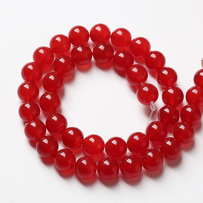 72pcs 10mm Natural Red Jade Chalcedony Beads Round Loose Stone Beads for Jewelry Making DIY Bracelet 2 Strand 32"