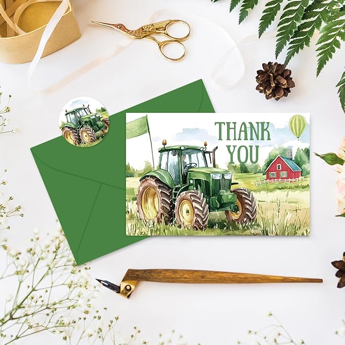Whaline 24 Pack Tractor Thank You Cards Greeting Cards Blank Note Card with Envelopes Stickers for Farmhouse Birthday Baby Shower, 4 x 6 Inch