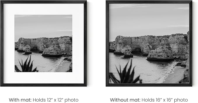 HAUS AND HUES 16x16 Black Metal Picture Frames Matted to 12x12 - Features Premium Aluminum & Hanging Hardware, Shatterproof Plexiglass - Ideal for Home, Room, Office (16x16 in, Black, Set of 25)
