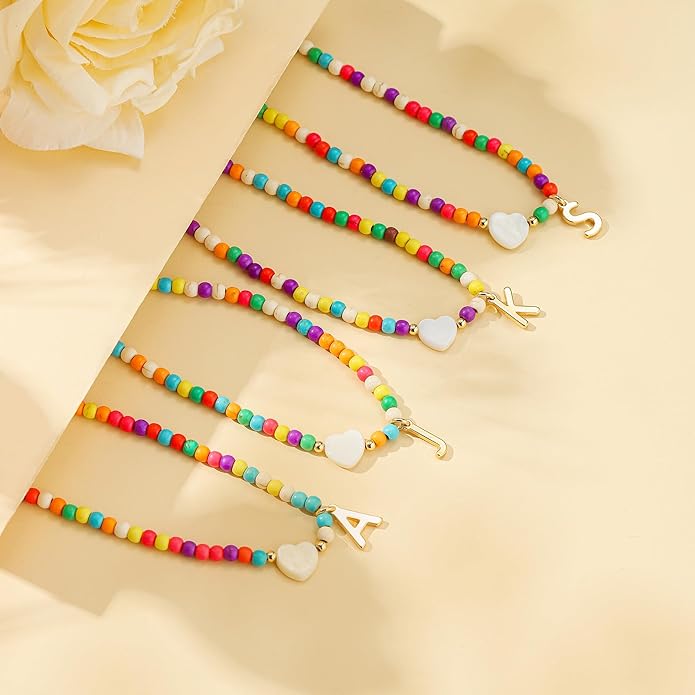 Ursteel Christmas Gifts for Teen Girls Women - Trendy Beaded Choker Necklace for Women Teenage Girls, Personalized Letter Initial Necklaces Christmas Gifts for Grandkids